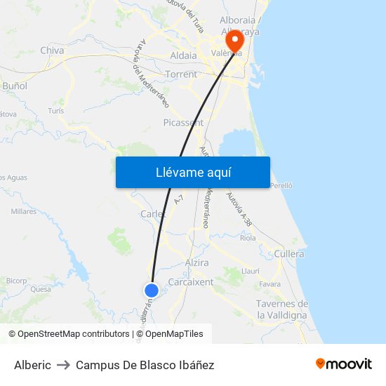 Alberic to Campus De Blasco Ibáñez map