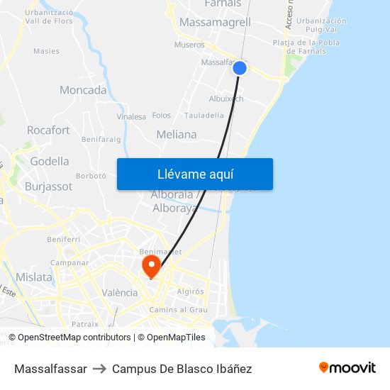 Massalfassar to Campus De Blasco Ibáñez map