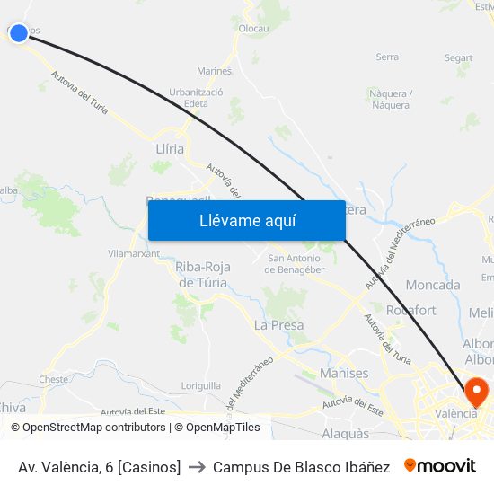 Av. València, 6 [Casinos] to Campus De Blasco Ibáñez map