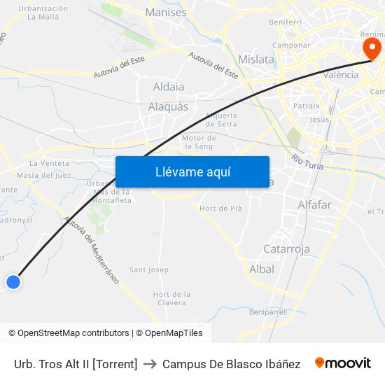 Urb. Tros Alt II [Torrent] to Campus De Blasco Ibáñez map