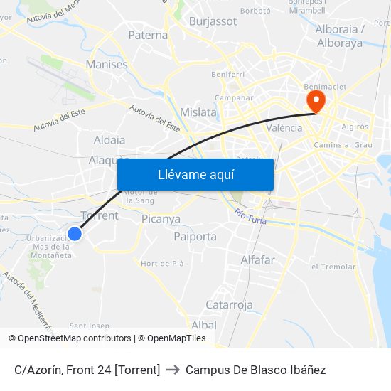 C/Azorín, Front 24 [Torrent] to Campus De Blasco Ibáñez map