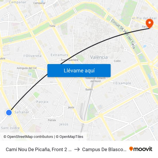 Camí Nou De Picaña, Front 2 [València] to Campus De Blasco Ibáñez map