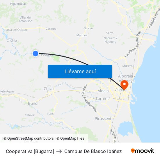 Cooperativa [Bugarra] to Campus De Blasco Ibáñez map