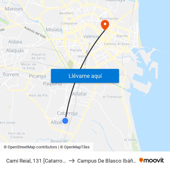 Camí Reial, 131 [Catarroja] to Campus De Blasco Ibáñez map