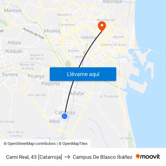 Camí Real, 43 [Catarroja] to Campus De Blasco Ibáñez map