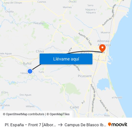 Pl. España – Front 7 [Alborache] to Campus De Blasco Ibáñez map