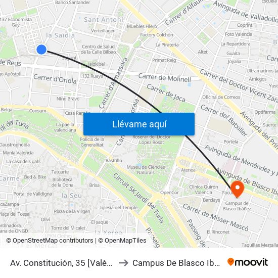 Av. Constitución, 35 [València] to Campus De Blasco Ibáñez map