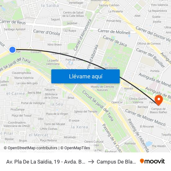 Av. Pla De La Saïdia, 19 - Avda. Burjassot [València] to Campus De Blasco Ibáñez map