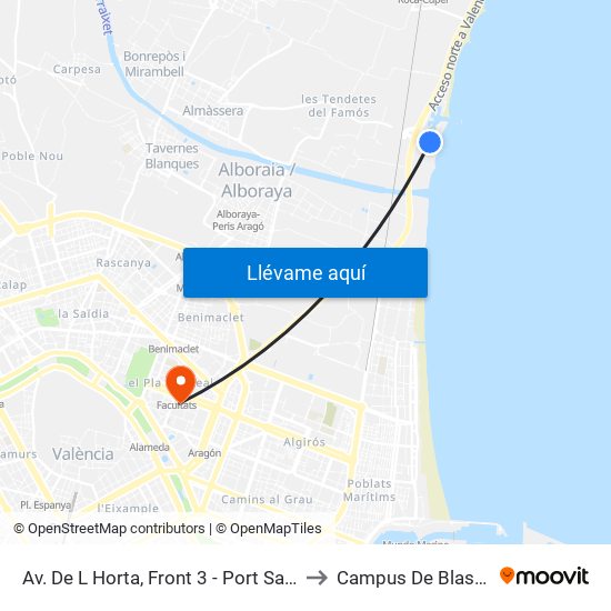 Av. De L Horta, Front 3 - Port Saplaya [Alboraia] to Campus De Blasco Ibáñez map