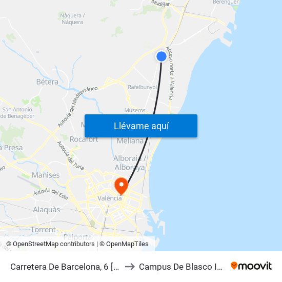Carretera De Barcelona, 6 [Puçol] to Campus De Blasco Ibáñez map