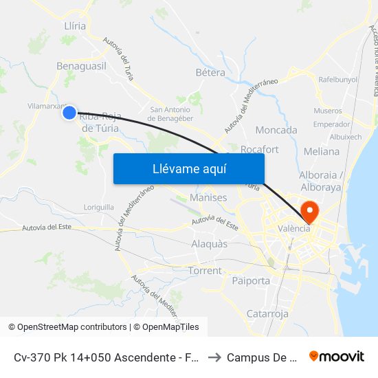 Cv-370 Pk 14+050 Ascendente - Fábrica De Pieles [Vilamarxant] to Campus De Blasco Ibáñez map
