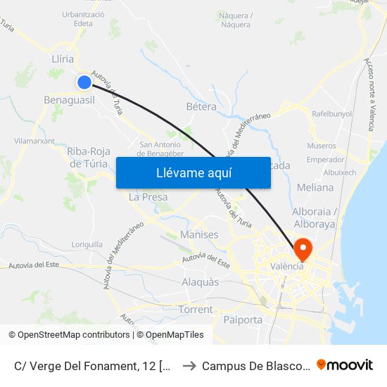 C/ Verge Del Fonament, 12 [Benissanó] to Campus De Blasco Ibáñez map