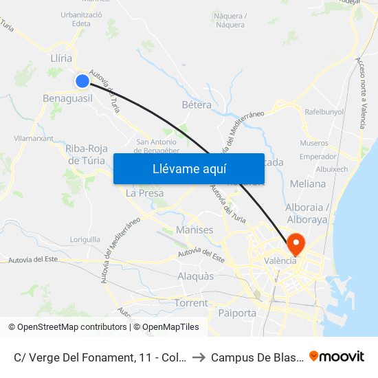 C/ Verge Del Fonament, 11 - Colegio [Benissanó] to Campus De Blasco Ibáñez map