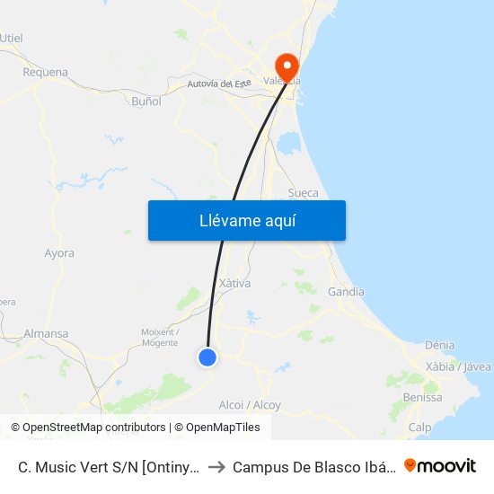 C. Music Vert S/N [Ontinyent] to Campus De Blasco Ibáñez map