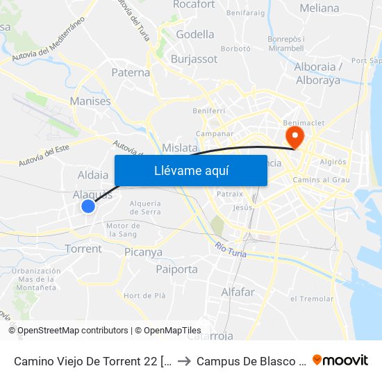 Camino Viejo De Torrent 22 [Alaquàs] to Campus De Blasco Ibáñez map