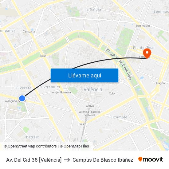 Av. Del Cid 38 [València] to Campus De Blasco Ibáñez map
