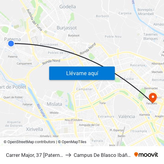Carrer Major, 37 [Paterna] to Campus De Blasco Ibáñez map