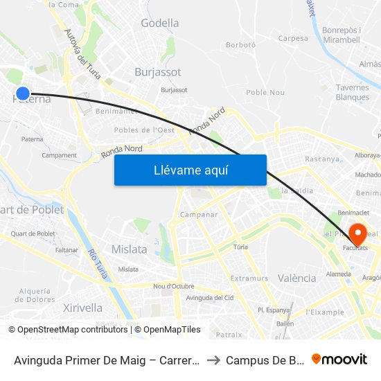 Avinguda Primer De Maig – Carrer Cristòfol Colom. [Paterna] to Campus De Blasco Ibáñez map