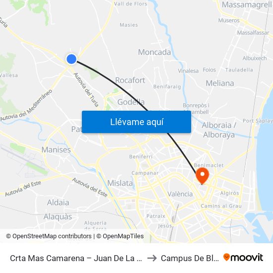 Crta Mas Camarena – Juan De La Cierva 2 – Hotel [Paterna] to Campus De Blasco Ibáñez map