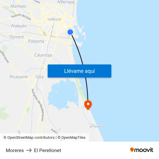 Moreres to El Perellonet map