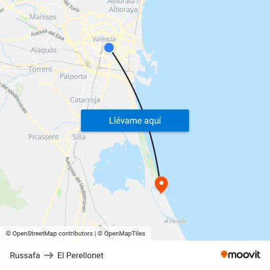 Russafa to El Perellonet map