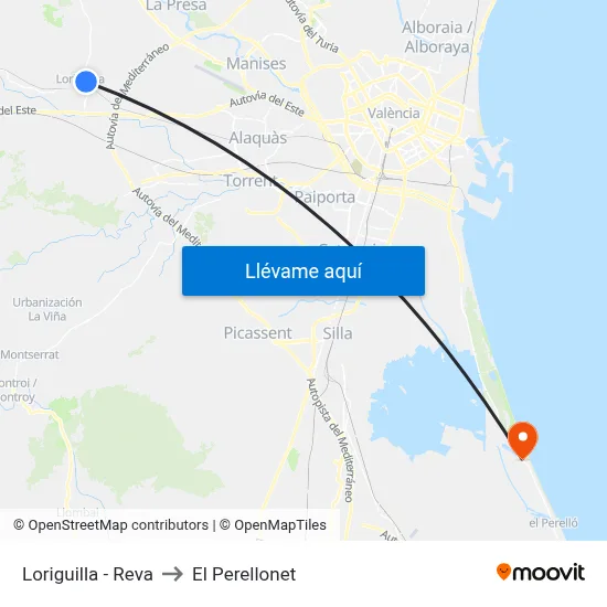 Loriguilla - Reva to El Perellonet map