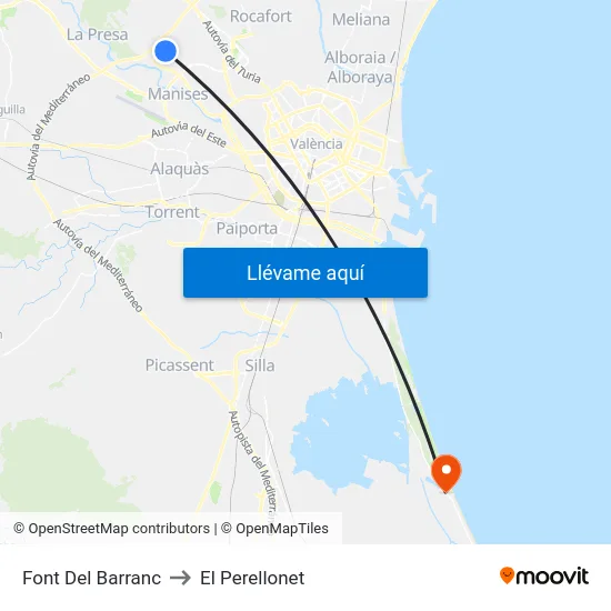 Font Del Barranc to El Perellonet map