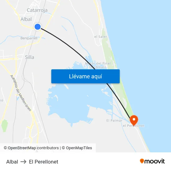 Albal to El Perellonet map