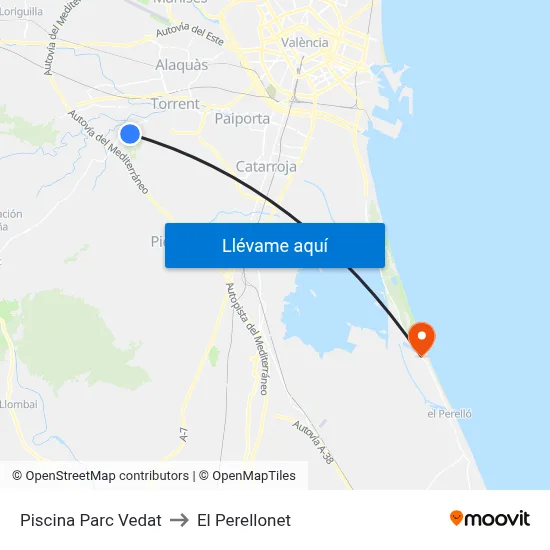 Piscina Parc Vedat to El Perellonet map