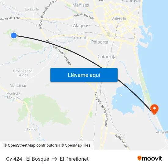 Cv-424 - El Bosque to El Perellonet map