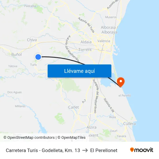 Carretera Turís - Godelleta, Km. 13 to El Perellonet map