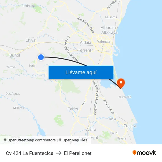 Cv 424 La Fuentecica to El Perellonet map