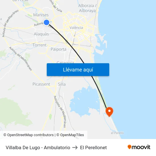 Villalba De Lugo - Ambulatorio to El Perellonet map
