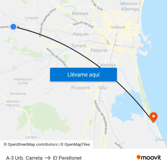 A-3 Urb. Carreta to El Perellonet map