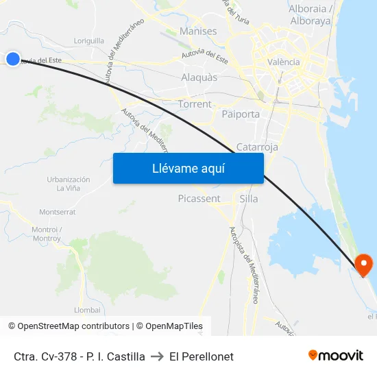 Ctra. Cv-378 - P. I. Castilla to El Perellonet map