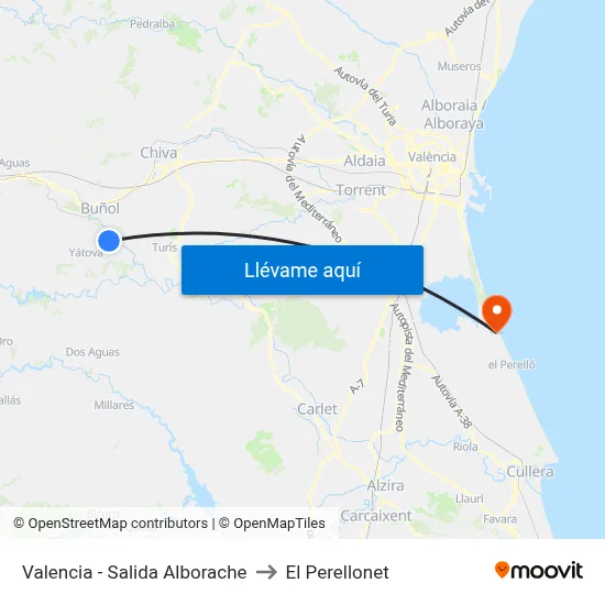 Valencia - Salida Alborache to El Perellonet map