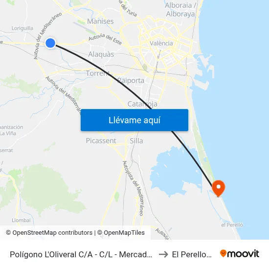 Polígono L'Oliveral C/A - C/L - Mercadona to El Perellonet map