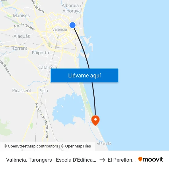 València. Tarongers - Escola D'Edificació to El Perellonet map