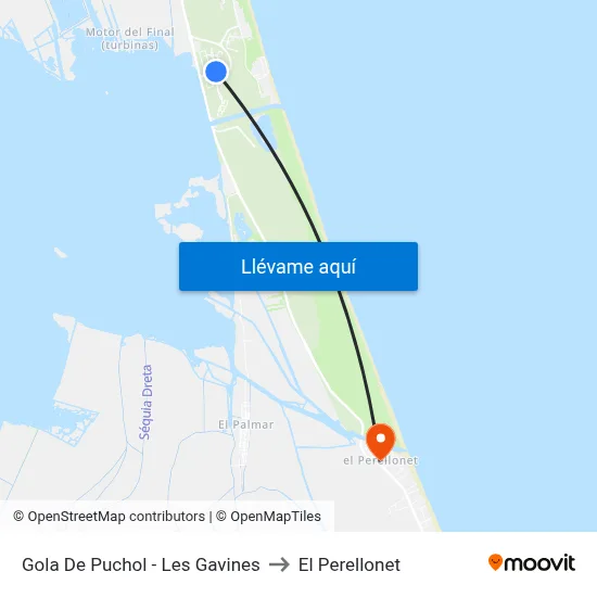 Gola De Puchol - Les Gavines to El Perellonet map