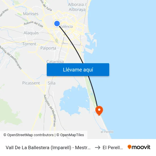 Vall De La Ballestera (Imparell) - Mestre Rodrigo to El Perellonet map