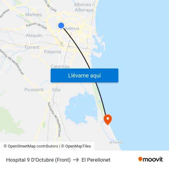 Hospital 9 D'Octubre (Front) to El Perellonet map