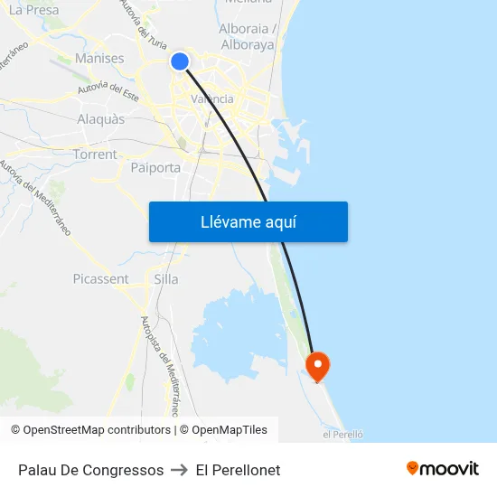 Palau De Congressos to El Perellonet map