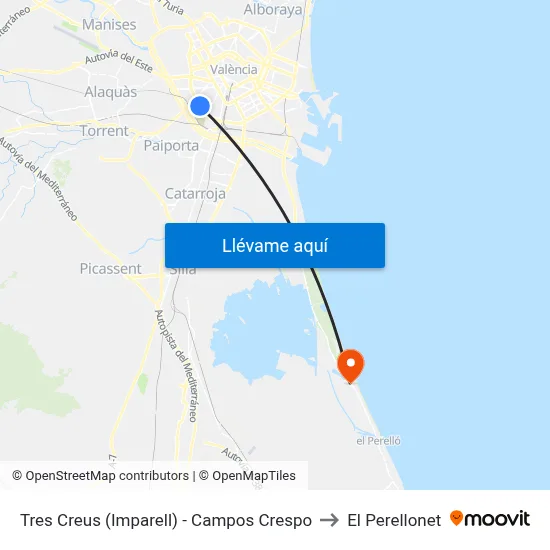 Tres Creus (Imparell) - Campos Crespo to El Perellonet map