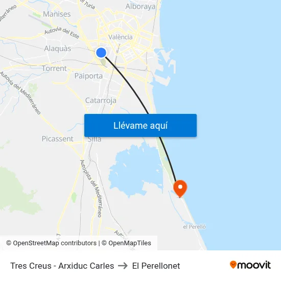 Tres Creus - Arxiduc Carles to El Perellonet map