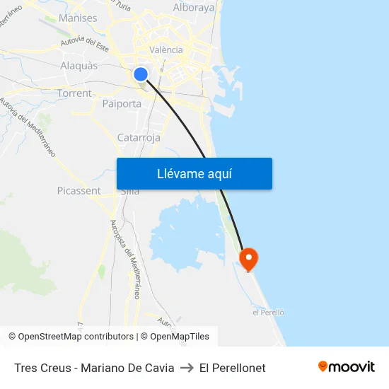 Tres Creus - Mariano De Cavia to El Perellonet map
