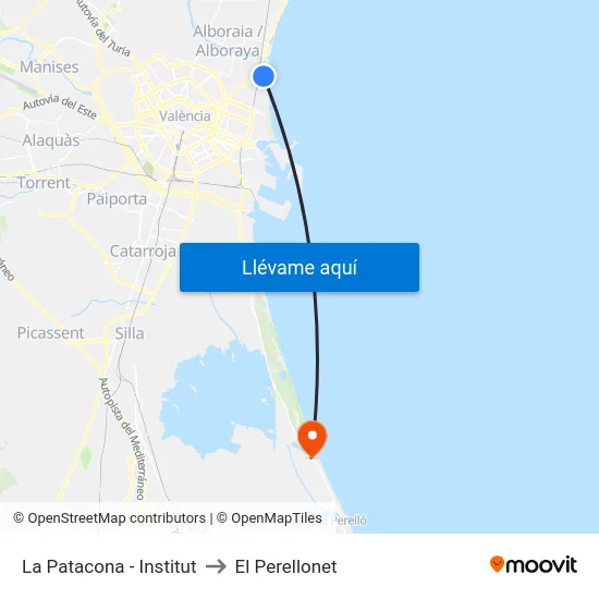 La Patacona - Institut to El Perellonet map