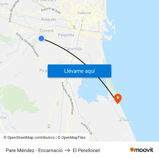Pare Méndez - Encarnació to El Perellonet map