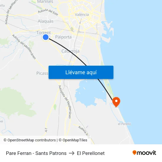 Pare Ferran - Sants Patrons to El Perellonet map