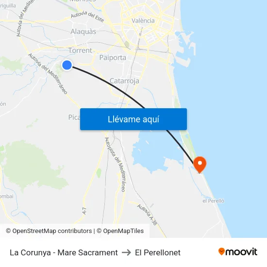 La Corunya - Mare Sacrament to El Perellonet map