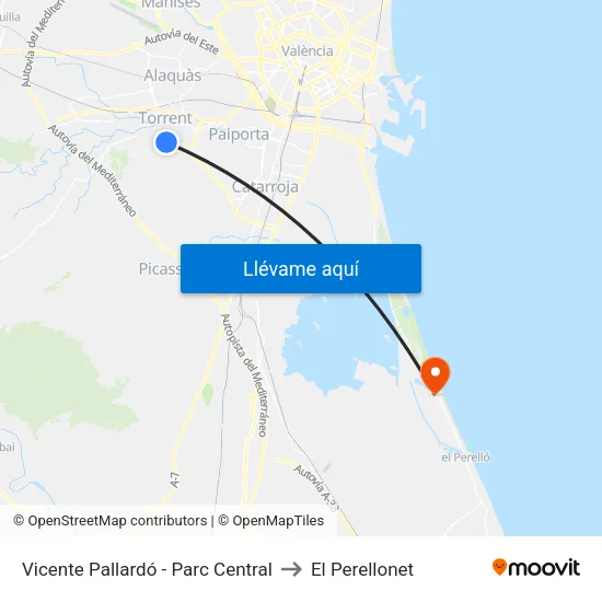 Vicente Pallardó - Parc Central to El Perellonet map